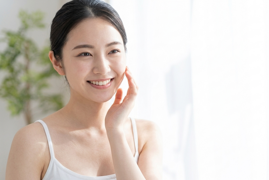 スキンケアクリームを使う女性